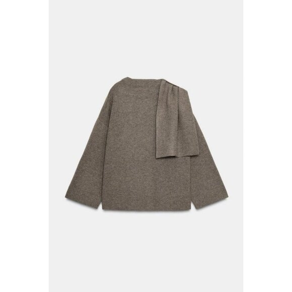 ZARA SHORT KNIT COAT WITH SCARF - Picture 6 of 7